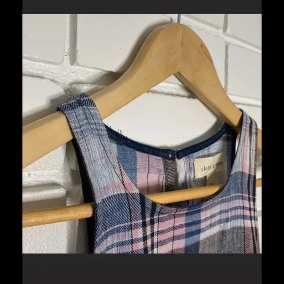 NWT Cloth & Stone sz XS/S Blue & Pink Plaid Linen Blend Swing Tank - Picture 6 of 12
